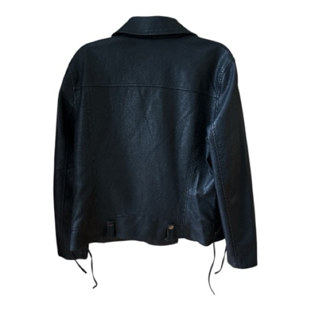 -Pink Key Moto Jacket  Black Faux Leather, Classic Fit - Picture 3 of 4